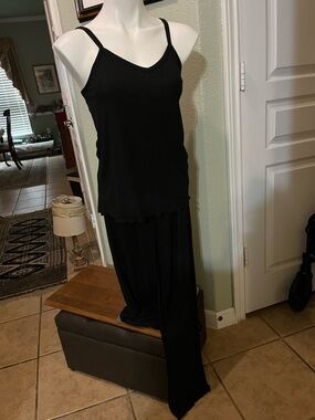 SHEIN Black Ribbed Cami Top and Wide Leg Pants Set